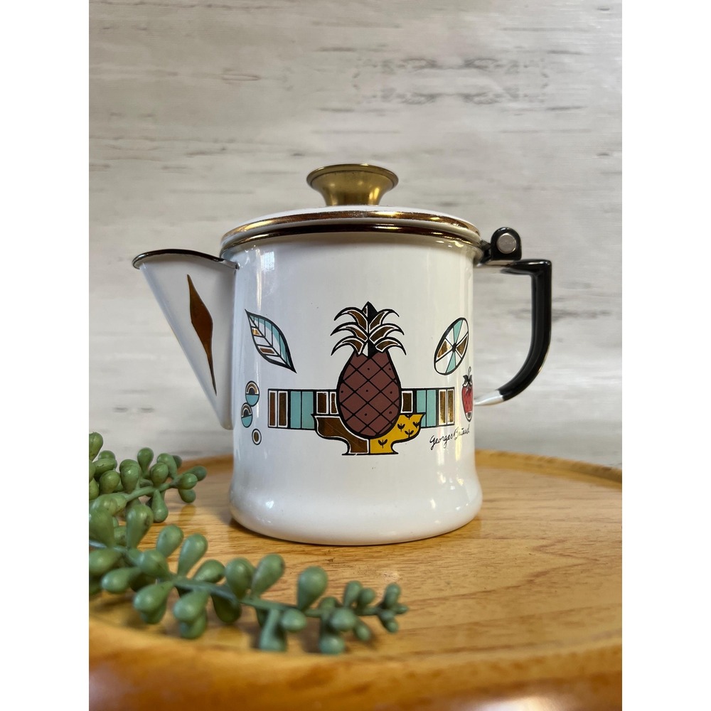 Vintage enamelware Georges Briard pitcher Ambrosia Pineapple Pattern * Teapot?